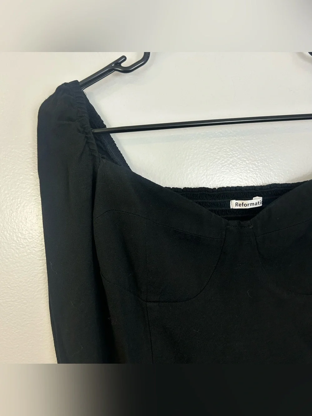 Reformation Black Corset Bustier Long Puff Sleeve Boho Top Size 12